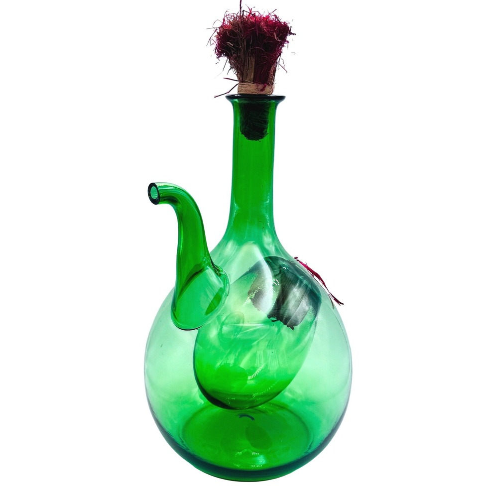 Vintage Italian Empoli Green Wine Decanter Ice Chamber MCM Glass